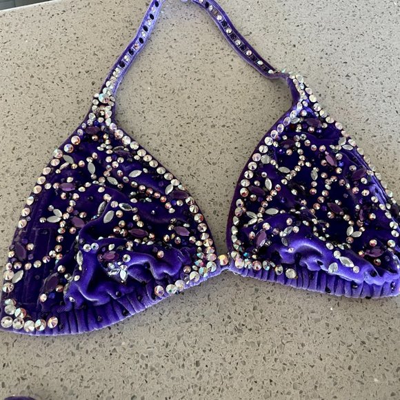 NPC Figure Suit - Purple Velvet & Clear Crystals - C/D Cup & Size 4 Bottom - Picture 2 of 5